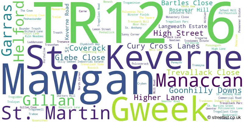 A word cloud for the TR12 6 postcode